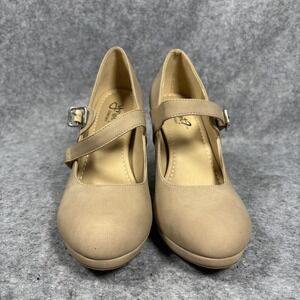 Y-Not Comfort Addison Tan Beige Mary Jane Platform Block Heels Pumps 6.5M